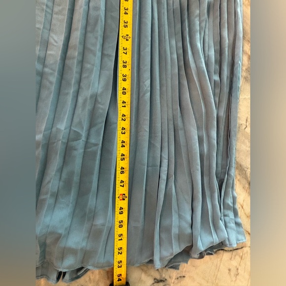 Davids Bridal Bridesmaid Dress Steel Blue Sz 4 Chiffon Halter Neck Pleated Skirt - Picture 13 of 16